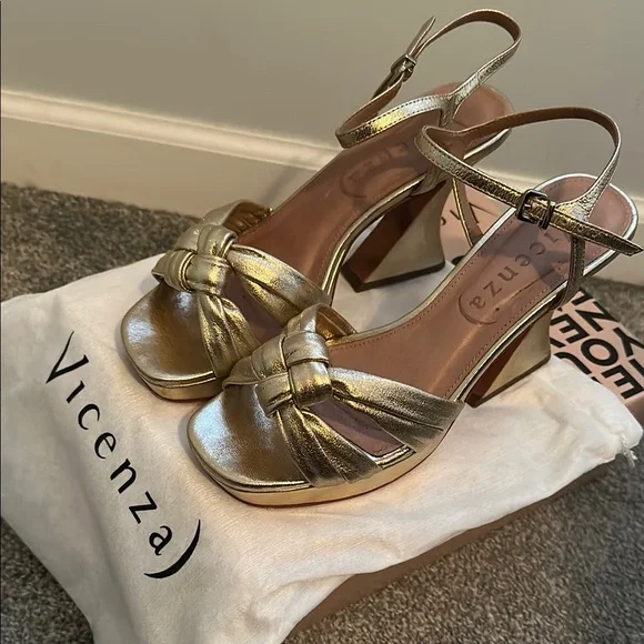 Anthropologie Gold Strappy Block Heel Sandals - Picture 7 of 7